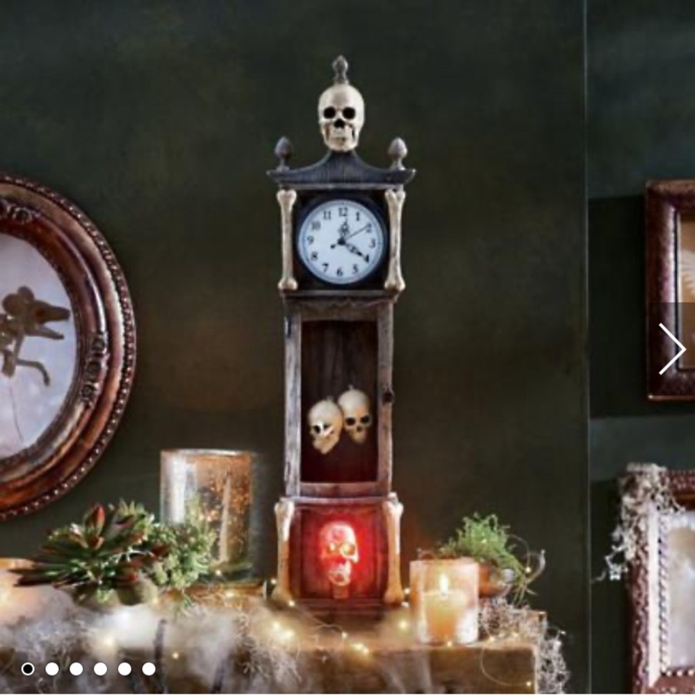 26” Grandin Road Skeleton Skulls Tabletop Grandfather Lit Clock Spooky Halloween - Picture 8 of 17